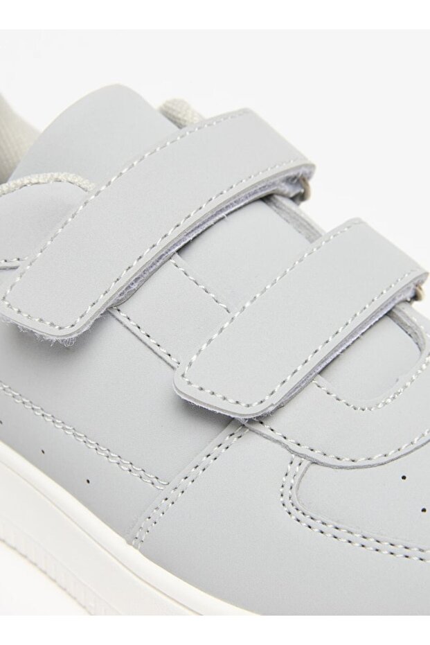 Solid Sneakers with Hook and Loop Closure - 5