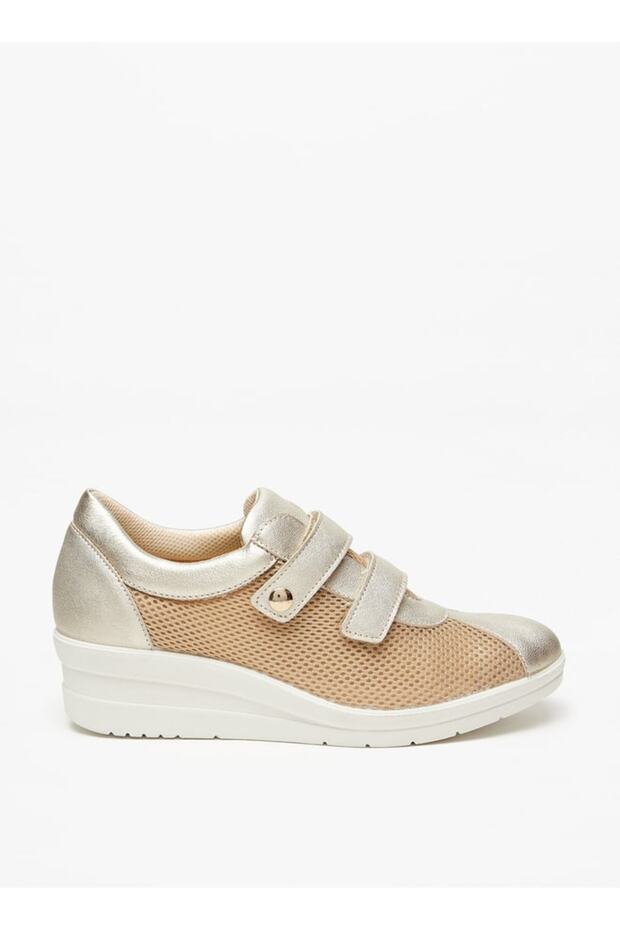 Panelled Wedge Heel Shoes with Hook and Loop Closure - 3