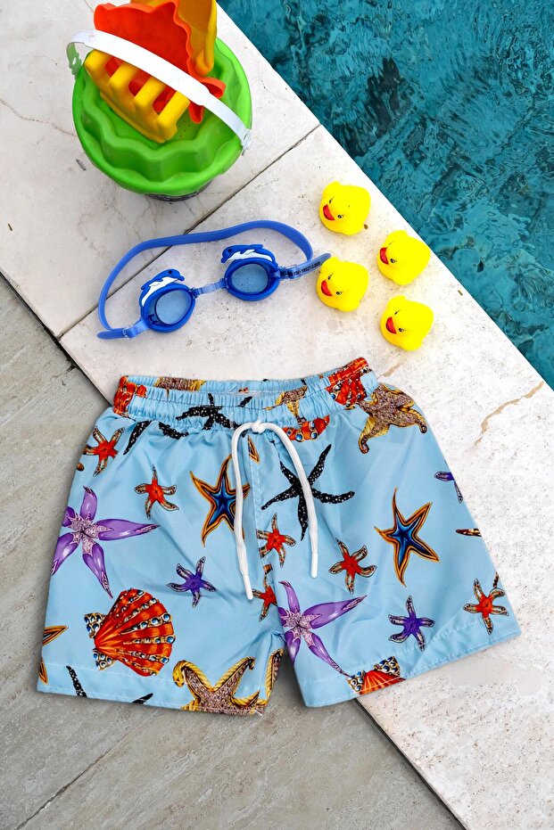 Boys' Starfish Printed Waist Tie Sea Shorts