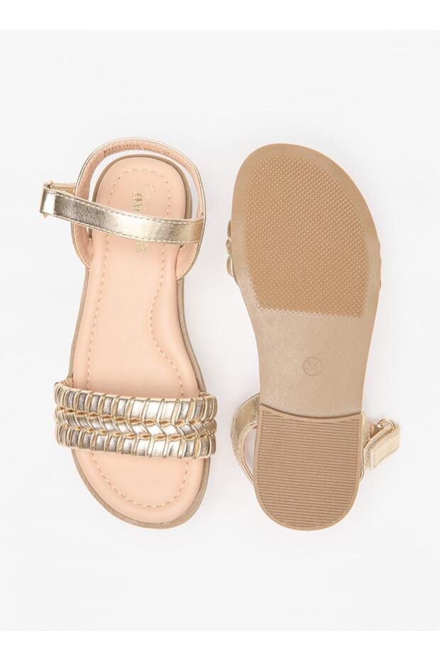 Textured Flat Sandals with Hook and Loop Closure - 4