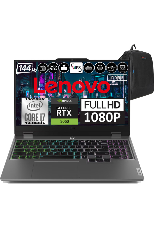 LOQ i7 13650HX DDR5 32GB 2TB SSD RTX 3050 15.6" 144Hz FHD W11Home 83DV00G5TRH07 +ZettaÇANTA - 1