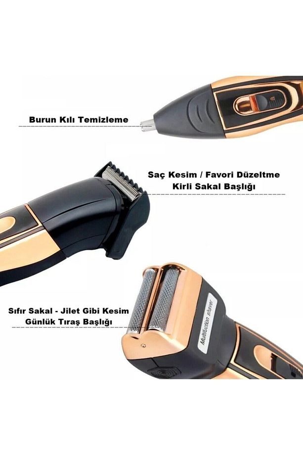 2020 Turbo Pro X Galaxy Gold 3 In 1 Erkek Bakım Seti Saç Sakal Burun Tıraş Makinesi - 2