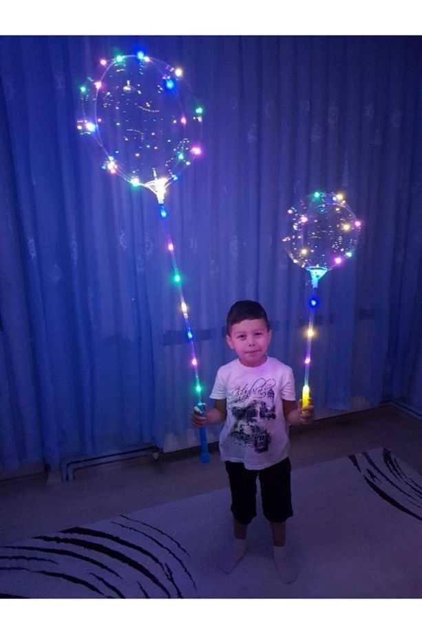 Saplı Şeffaf Işıklı Balon Çubuklu Set-- 2 Adet Yedek Balon Hediyeli - 1