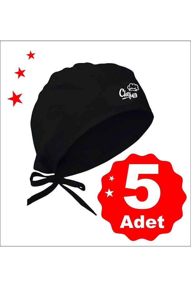 Şapkalı Chef 5 Li Set Bonesi | Chef Basıkılı Bone | Özel Tasarım Aşçı Ve Şef Bonesi - 1