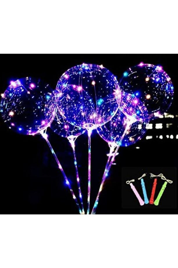 Saplı Şeffaf Işıklı Balon Çubuklu Set-- 2 Adet Yedek Balon Hediyeli - 2