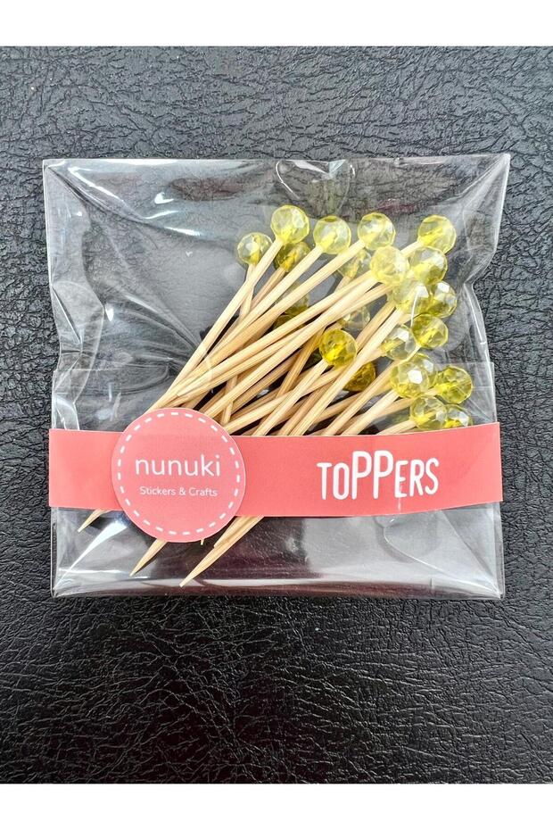 مسواك كوكتيل مطرز بالكريستال الأصفر مقاس 7 سم - 25 قطعة NSCT0011