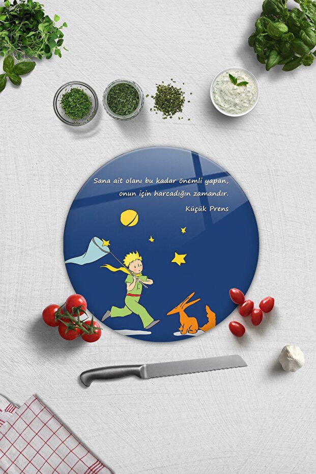 Glass Cutting Board - Glass Cutting Board | The Little Prince - Time | Diameter32Cm