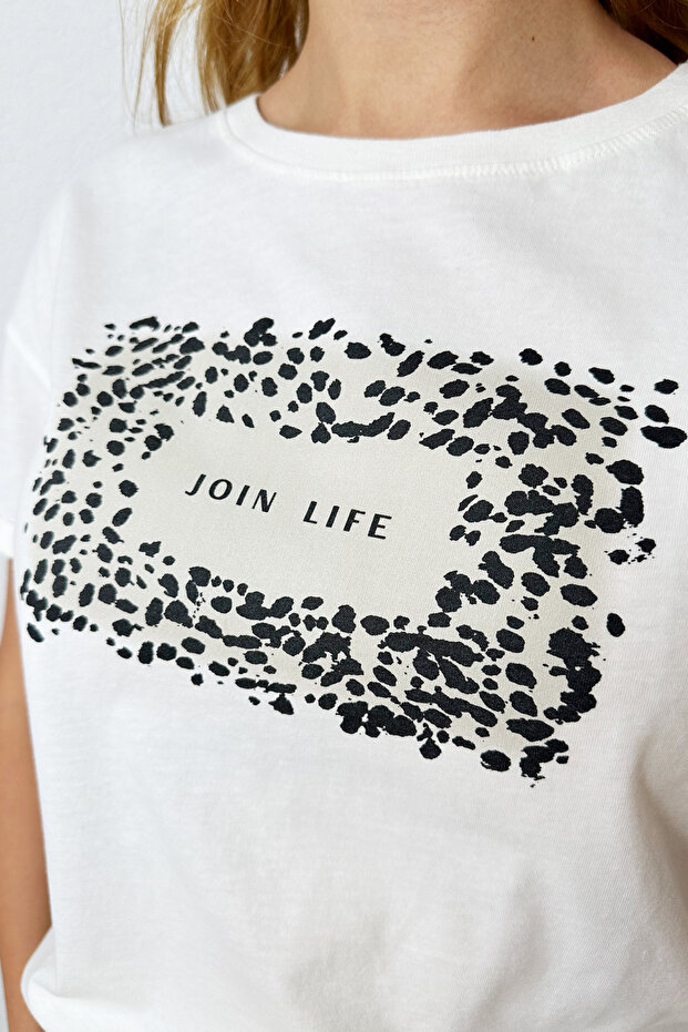 Ecru Colored Women - Πάνελ εμπριμέ Basic Tshirt - 6