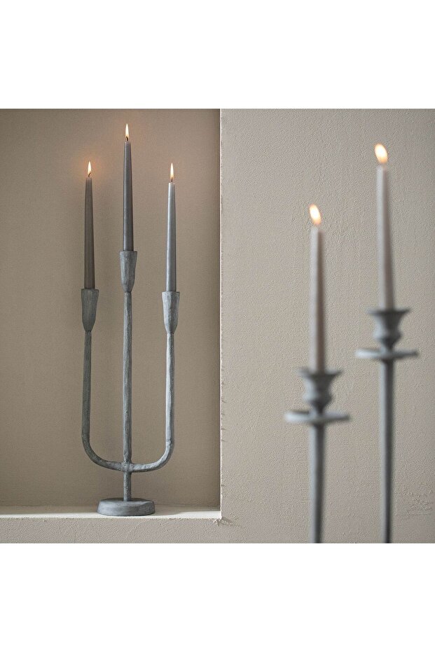 Hanner 3'Lü Şamdan Gri - 2