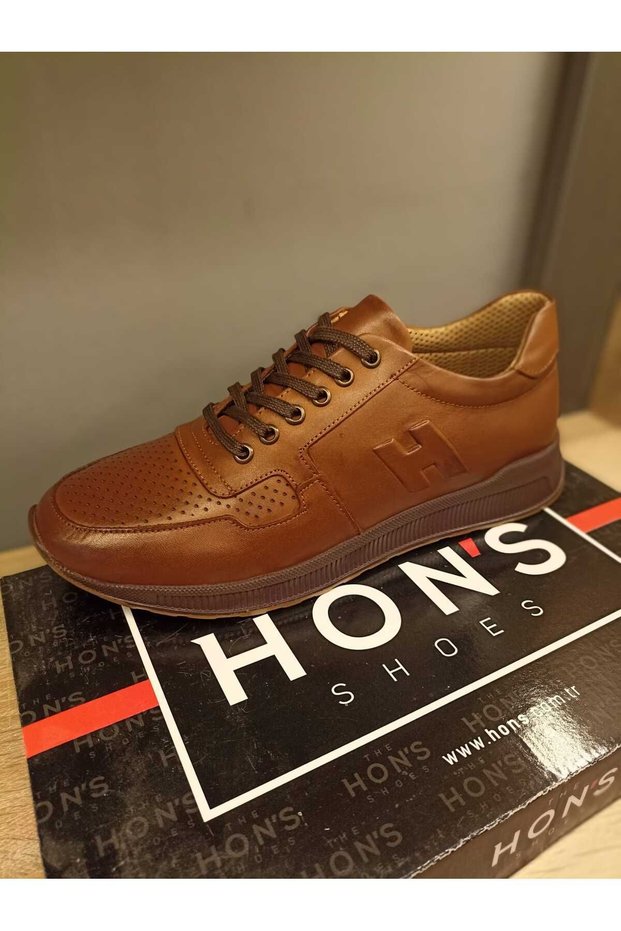 men's shoes casual skin leather tan sneakers Lace-up H1081