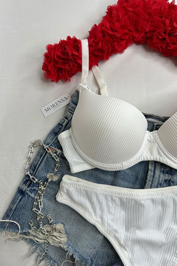 Ecru Bra Set - Basic Patterned and Underwire Support - 1