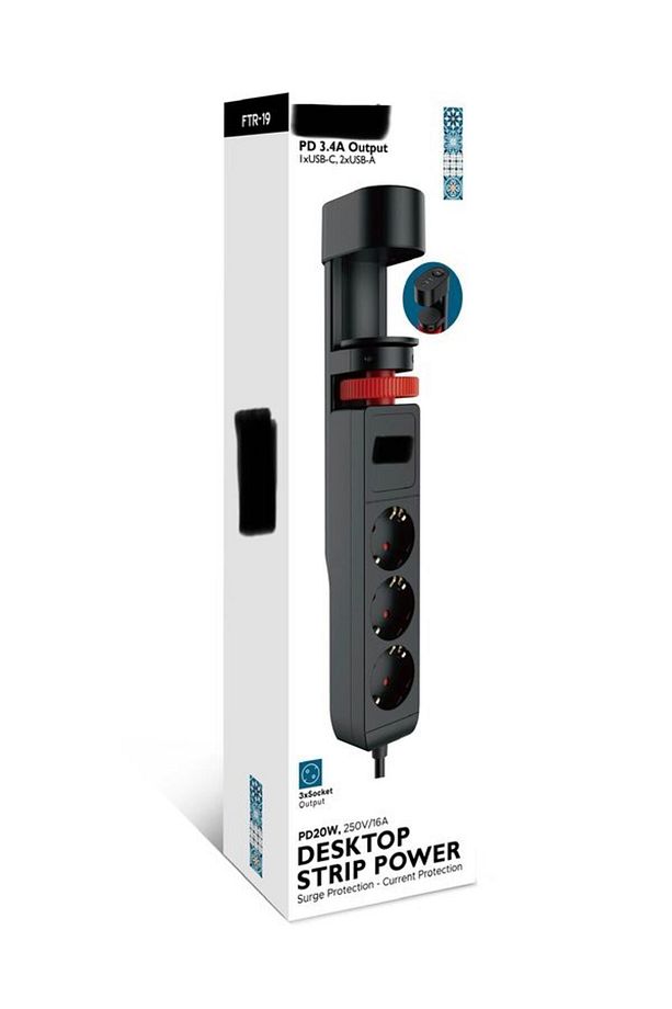 Masa Tutacaklı Akım Korumalı 2xusb-a, 3'lü Priz, Pd 20w 1usb-c Tepe-c Çoklayıcı Tutacaklı Priz - 7