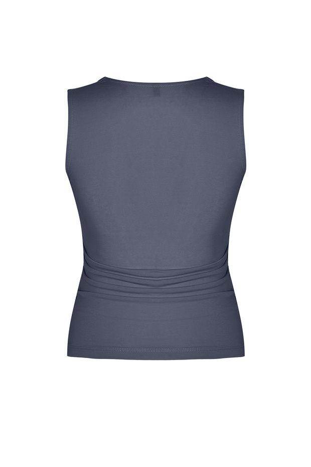 Gri Düz Kare Yaka Askılı Büzgülü Fitted/Vücuda Oturan Esnek Örme Bluz TWOSS24BZ00400 - 7