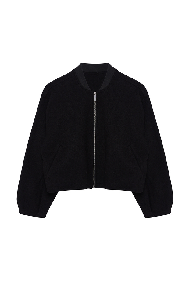 Siyah Oversize Kaşe Bomber Ceket Mont TWOAW25MO00053 - 8