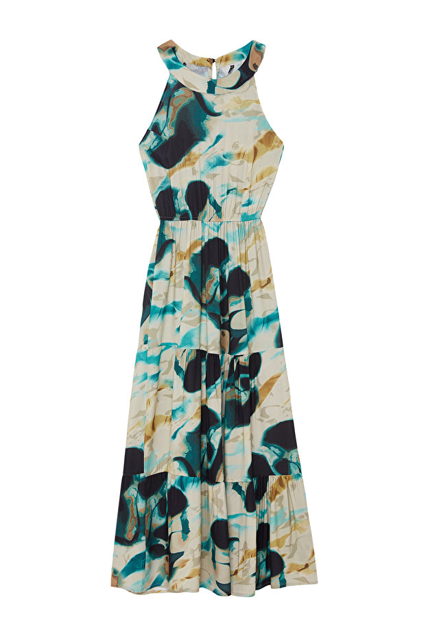 Siyah Soyut Desenli A Kesim Halter Yaka Maxi Dokuma Elbise TWOSS24EL01025 - 6
