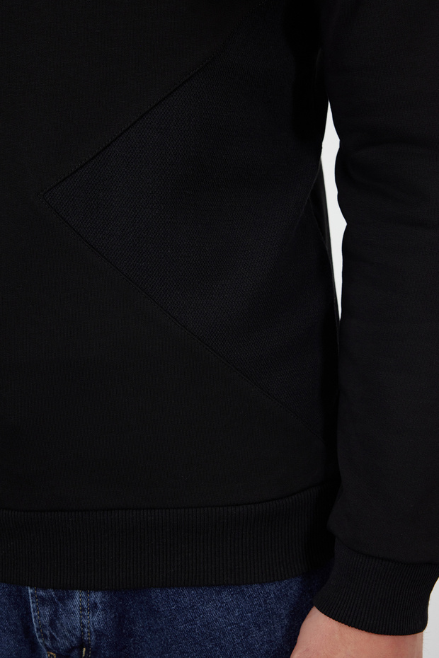 Siyah Regular/Normal Kesim Dokulu Panel Detaylı Basic Sweatshirt TMNAW25SW00149 - 5