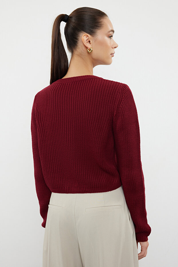Bordo Süper Crop Basic Triko Hırka TWOAW24HI00419 - 5