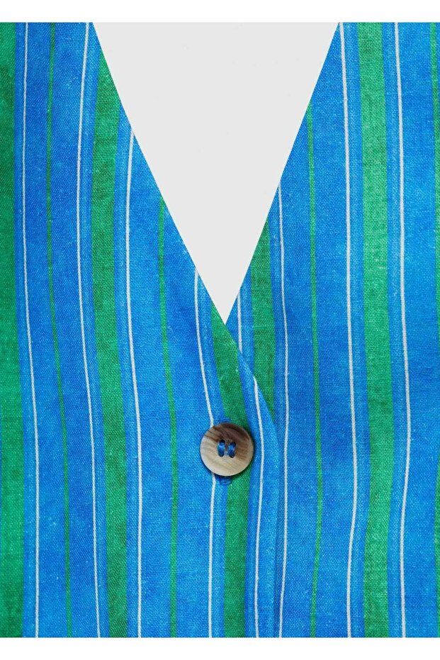 Çizgili keten yelek - 8