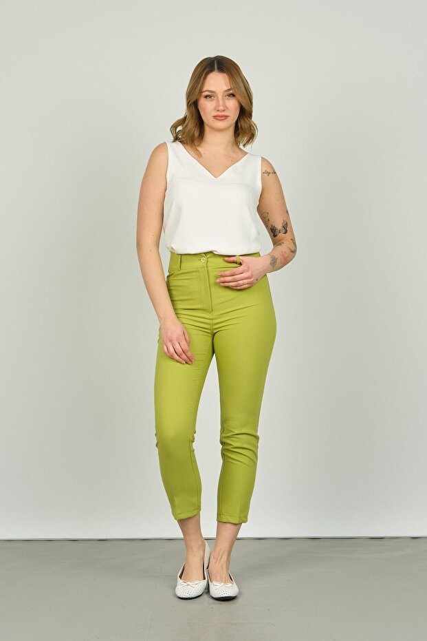 Women's Ankle Length Slim Fit Trousers 7410 Pistachio Green