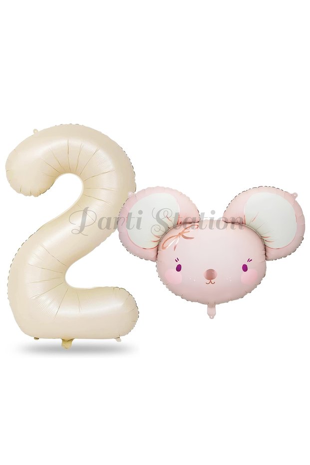 Pink Mouse 2 Years Old Balloon Set: Cute Pink Mouse Theme Balloons, Colorful Number Balloons, and Hamster Balloons.