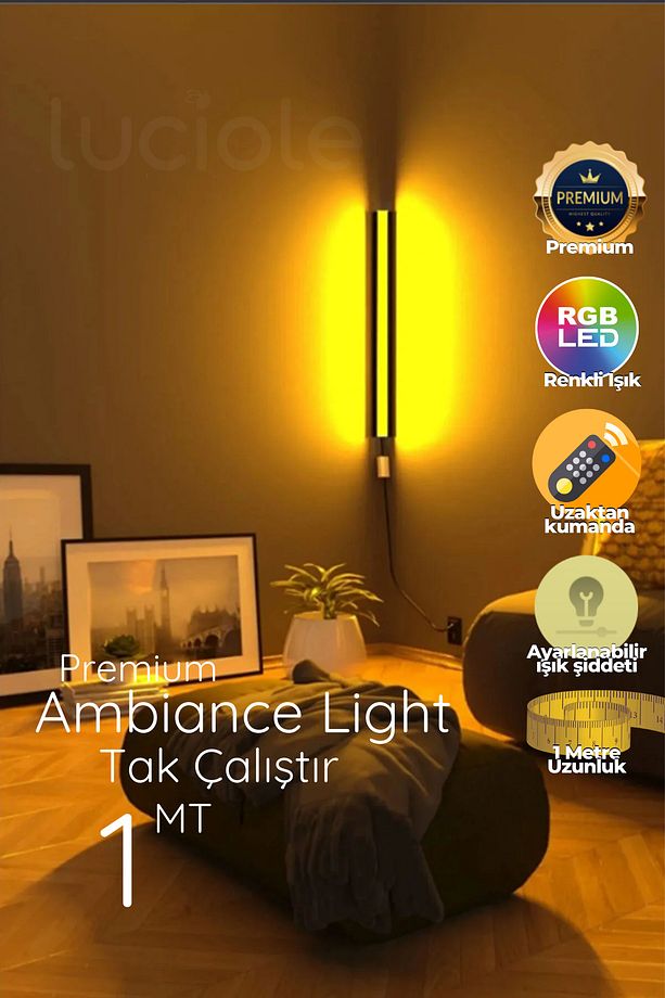 Led Abajur Aplik Gece Lambası Rgb Lambader 16 Renkli Uzaktan Kumandalı Işık 4 Animasyonlu Eliteplus - 5