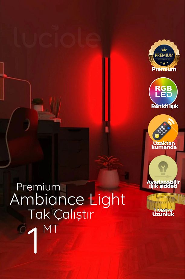 Led Abajur Aplik Gece Lambası Rgb Lambader 16 Renkli Uzaktan Kumandalı Işık 4 Animasyonlu Eliteplus - 6
