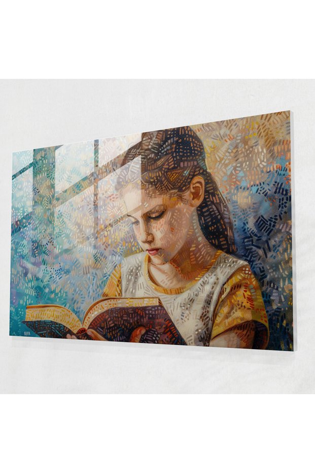 Pointillism Wall Decoration: Reading Girl, Pointillism, Glass Art, Wall Decoration