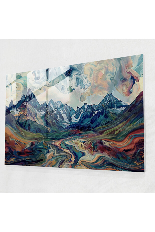Mountain Landscape Glass Wall Art, Post, Impressionism, Glass Wall Art, Home Decor