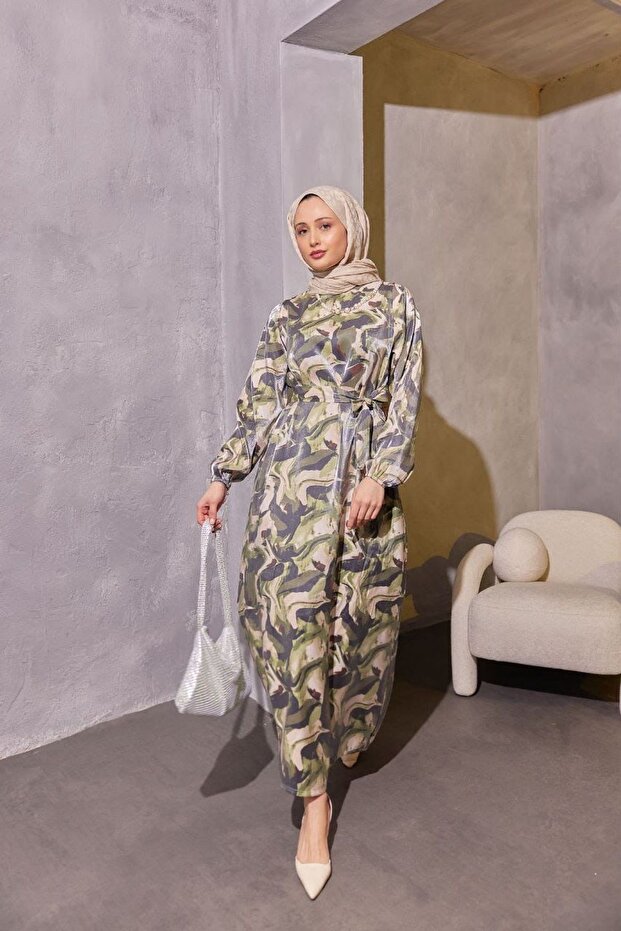 Shiny Mixed Woven Hijab Dress Fashion P302010