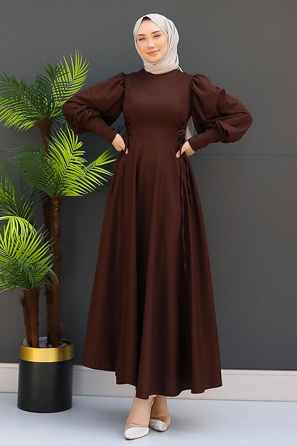 İp Kuşaklı Elbise Acı Kahve - 3