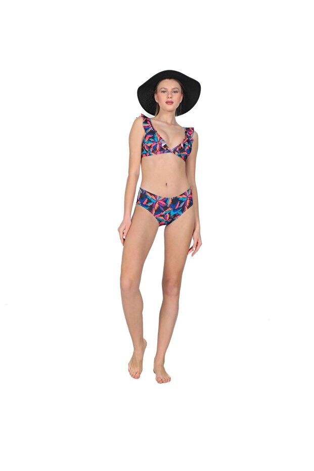 Leaf Patterned Flounce Bikini Set - 8