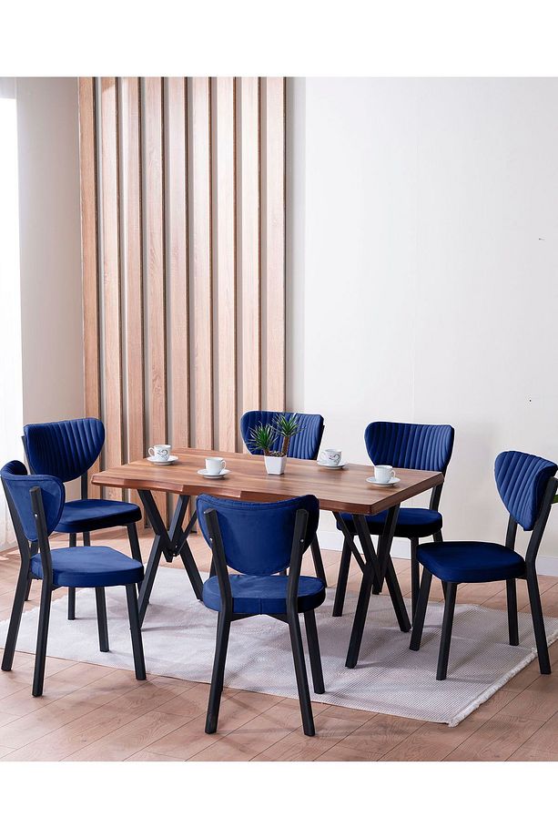 Kütük Desenli MDF Elma Mutfak Masa Takımı 6 Sandalyeli Salon Yemek Masa Takımı - 1