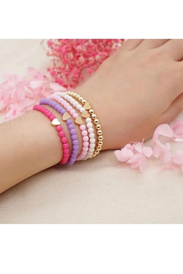 Women's Gold Heart 4-Piece Bracelet, Combination Bracelet