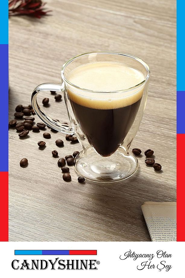 Oval Çift Cidarlı Kulplu Cam Bardak 250ml - 6