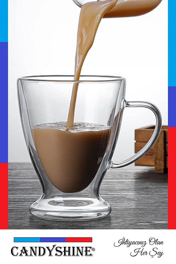 Oval Çift Cidarlı Kulplu Cam Bardak 250ml - 4