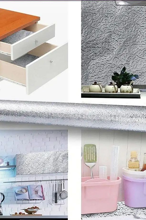 Mutfak Tezgah Üstü Çekmece Içi Folyo Kaplama Gümüş Yapışkanlı  2 Metre X 40 Cm Kolay Silinir - 1