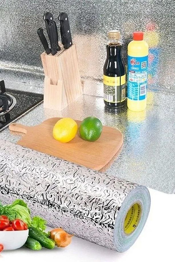 Mutfak Tezgah Üstü Çekmece Içi Folyo Kaplama Gümüş Yapışkanlı  2 Metre X 40 Cm Kolay Silinir - 7