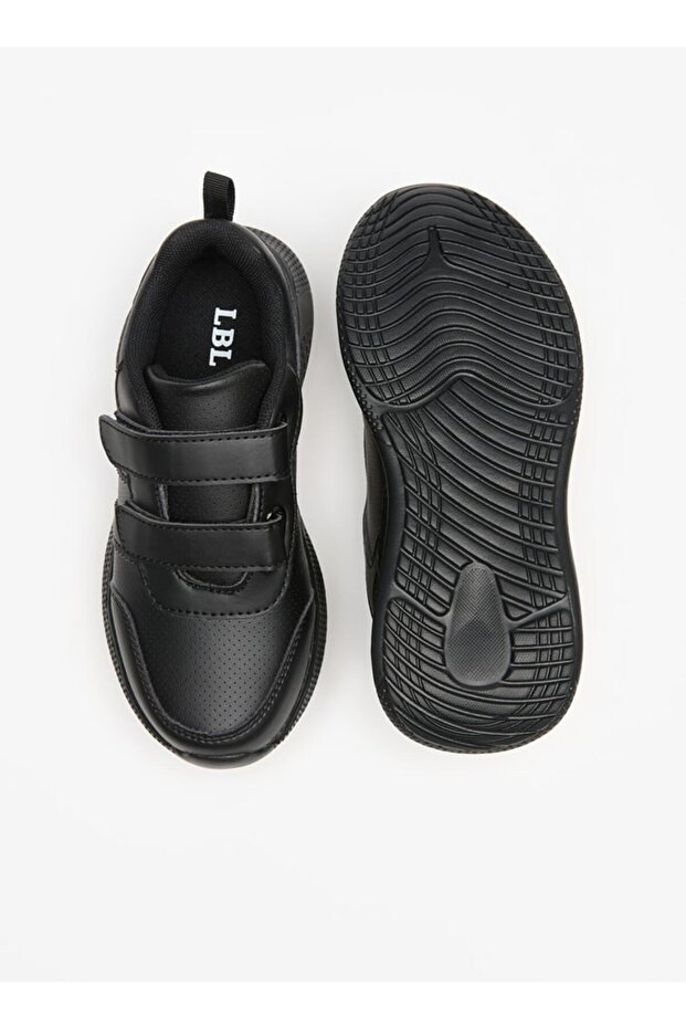 Solid School Shoes with Hook and Loop Closure - 4