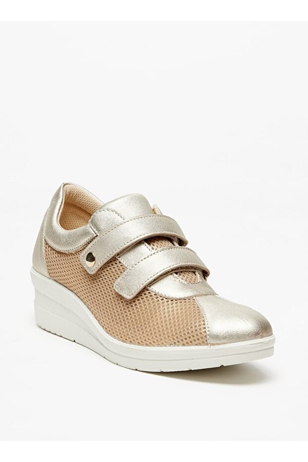 Panelled Wedge Heel Shoes with Hook and Loop Closure - 1