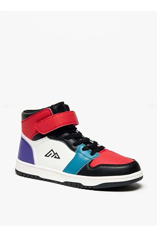 Panelled High-Top Sneakers with Hook and Loop Closure