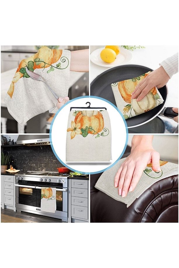Turuncu Bal Kabağı Desen Mikrofiber Mutfak Havlusu Kurulama Bezi Su Emici El Yüz Havlusu - 3