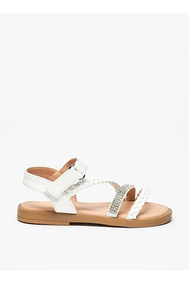 Embellished Sandals with Hook and Loop Closure - 3