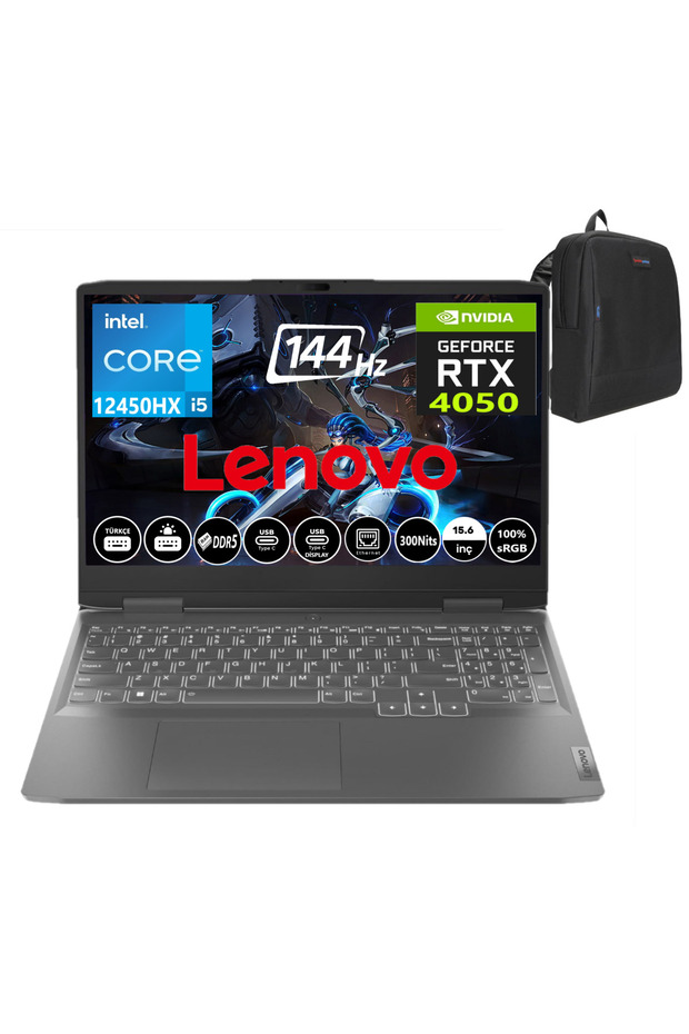 Loq I5-12450HX 16GB DDR5 RAM 512GB SSD RTX4050 6GB 144Hz W11Pro 15.6" Fhd 83GS007WTR33 +ZettaÇANTA - 1