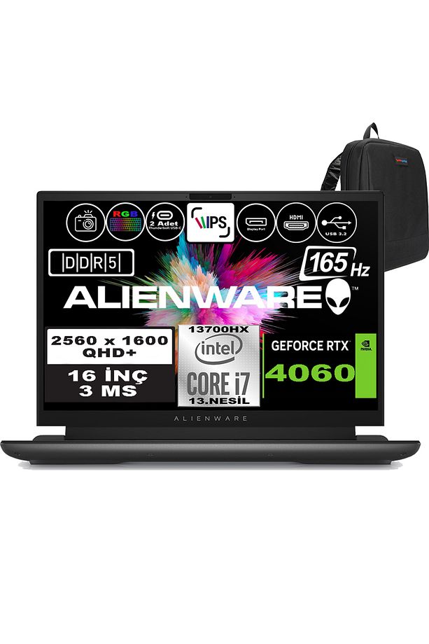 Alienware M16 i7-13700HX 64GB DDR5 2TB Uyumlu SSD RTX4060 8GB 16"165Hz QHD+ 3MS e WH11 +ZettaÇANTA - 1
