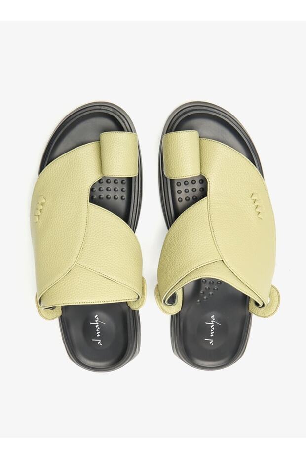 Solid Slip-On Arabic Sandals with Toe Loop Detail - 1