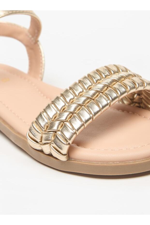 Textured Flat Sandals with Hook and Loop Closure - 5