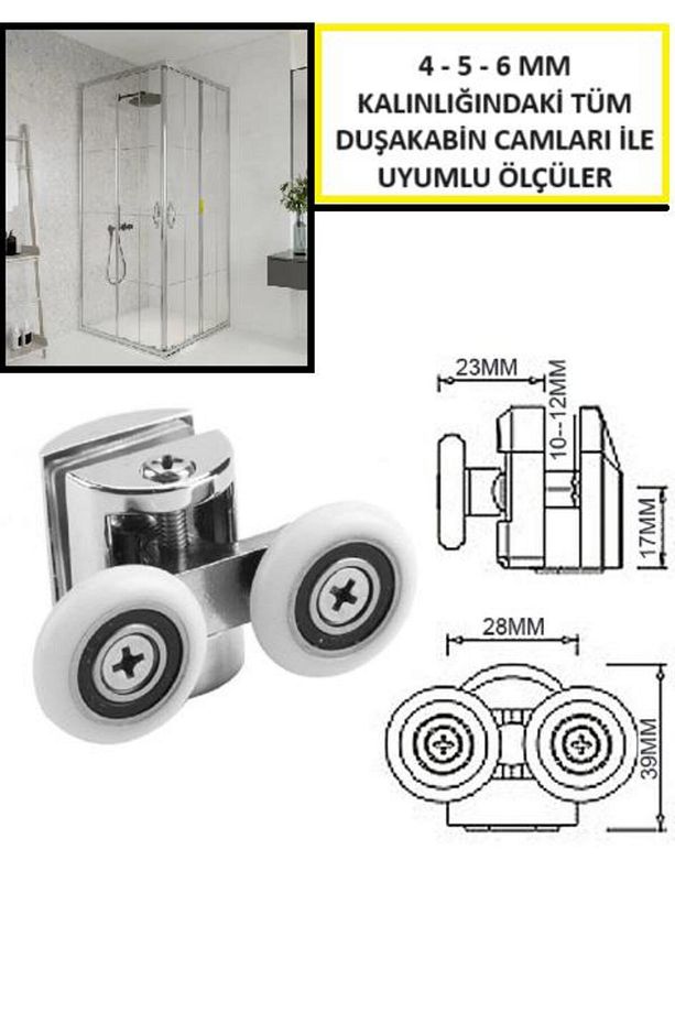 1 Adet Üst Duşakabin Tekerleği Üst Cam Rulman Krom Teker 23 MM - 2