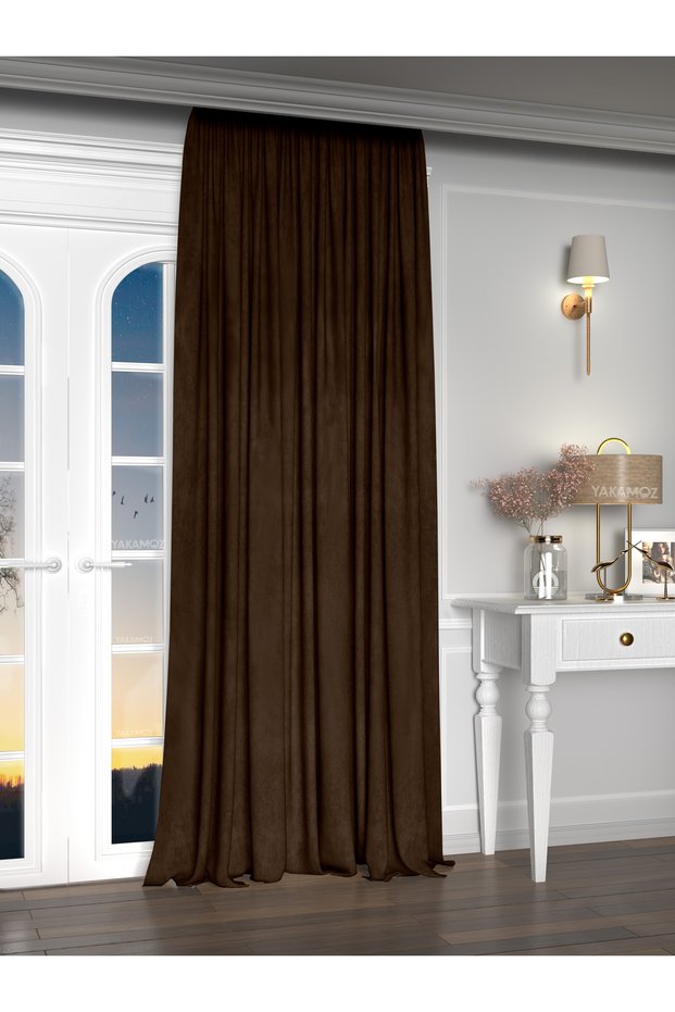 Velvet Appearance Chocolate Brown Island Background Curtain Extra Strength Velvet Touch Series