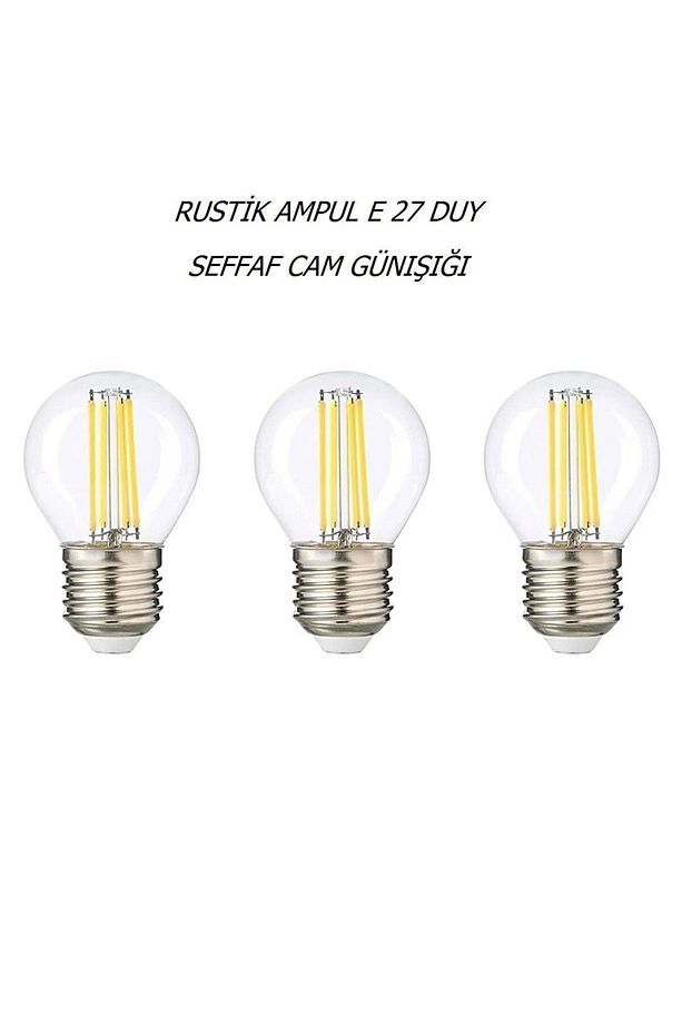 G45 4 Watt Şeffaf Cam Günışığı Işık Led Dekoratif Rustik Ampul E27 Duy-3 Adet(3 LÜ PAKET) - 2