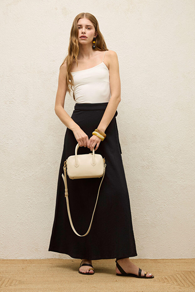 Czarna dwurzędowa spódnica - bawełna i krawat - 1